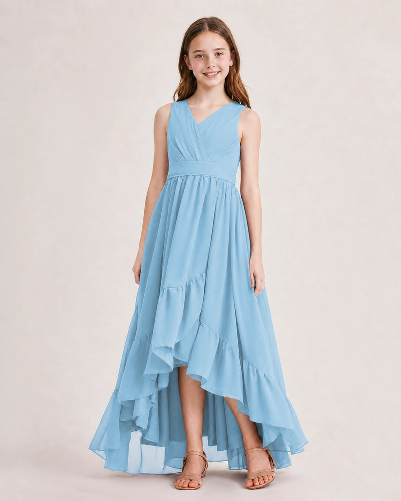 Sky Blue Chiffon A-line Junior Bridesmaid Dress Front View