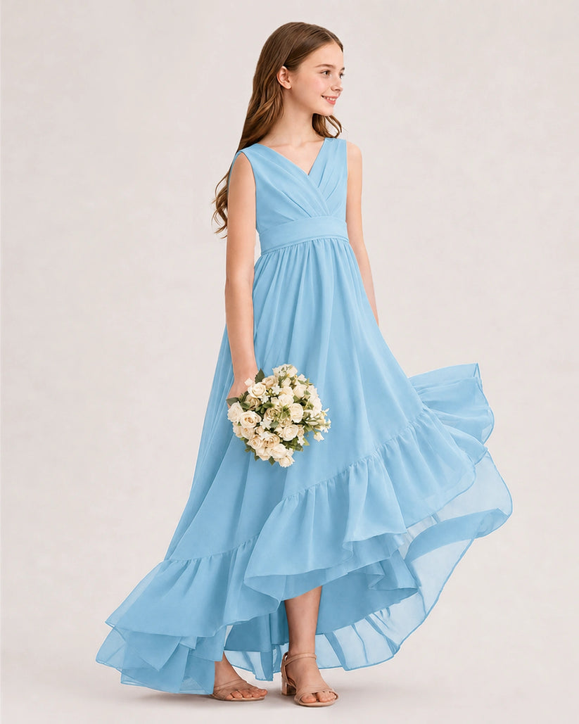 Sky Blue Chiffon A-line Junior Bridesmaid Dress Side View