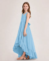Sky Blue Chiffon A-line Junior Bridesmaid Dress Side View