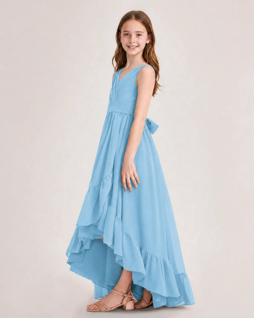 Sky Blue Chiffon A-line Junior Bridesmaid Dress Side View