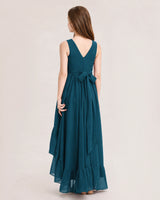 Teal Chiffon A-line Junior Bridesmaid Dress Back View