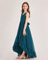 Teal Chiffon A-line Junior Bridesmaid Dress Side View