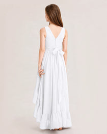 Dideyttawl Burgundy Junior Bridesmaid Dress Sleeveless High Low Chiffon Formal Gown