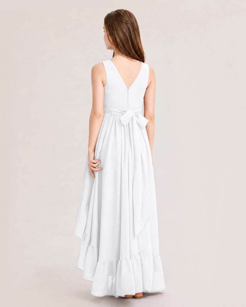 White Chiffon A-line Junior Bridesmaid Dress Back View
