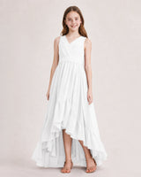 White Chiffon A-line Junior Bridesmaid Dress Front View