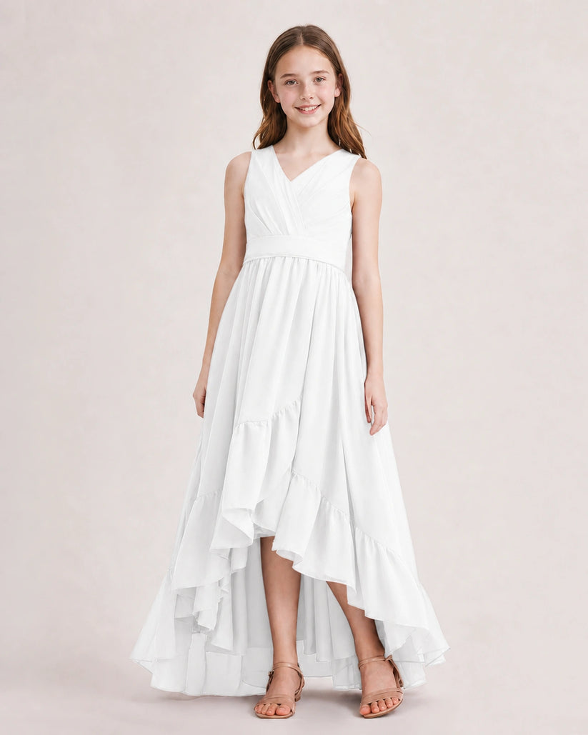 White Chiffon A-line Junior Bridesmaid Dress Front View