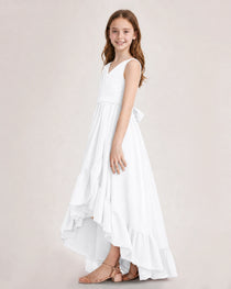 Dideyttawl Burgundy Junior Bridesmaid Dress Sleeveless High Low Chiffon Formal Gown