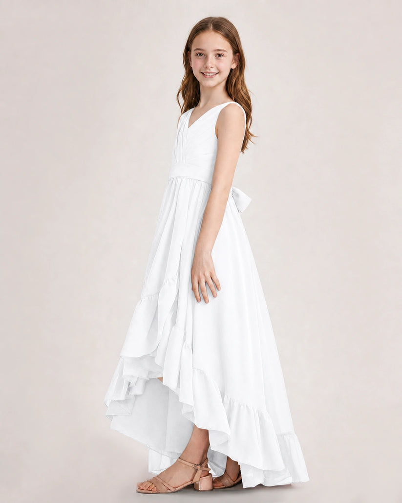 White Chiffon A-line Junior Bridesmaid Dress Side View