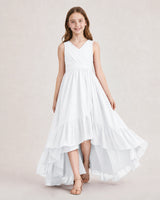White Chiffon A-line Junior Bridesmaid Dress Front View
