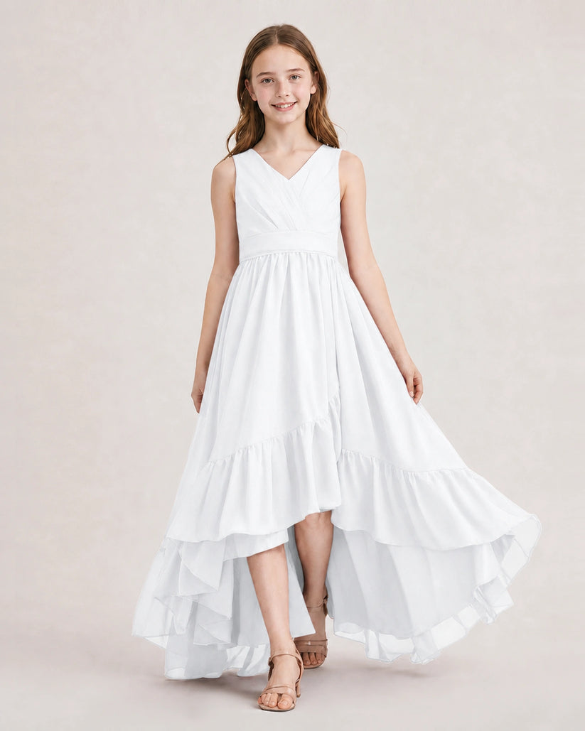 White Chiffon A-line Junior Bridesmaid Dress Front View