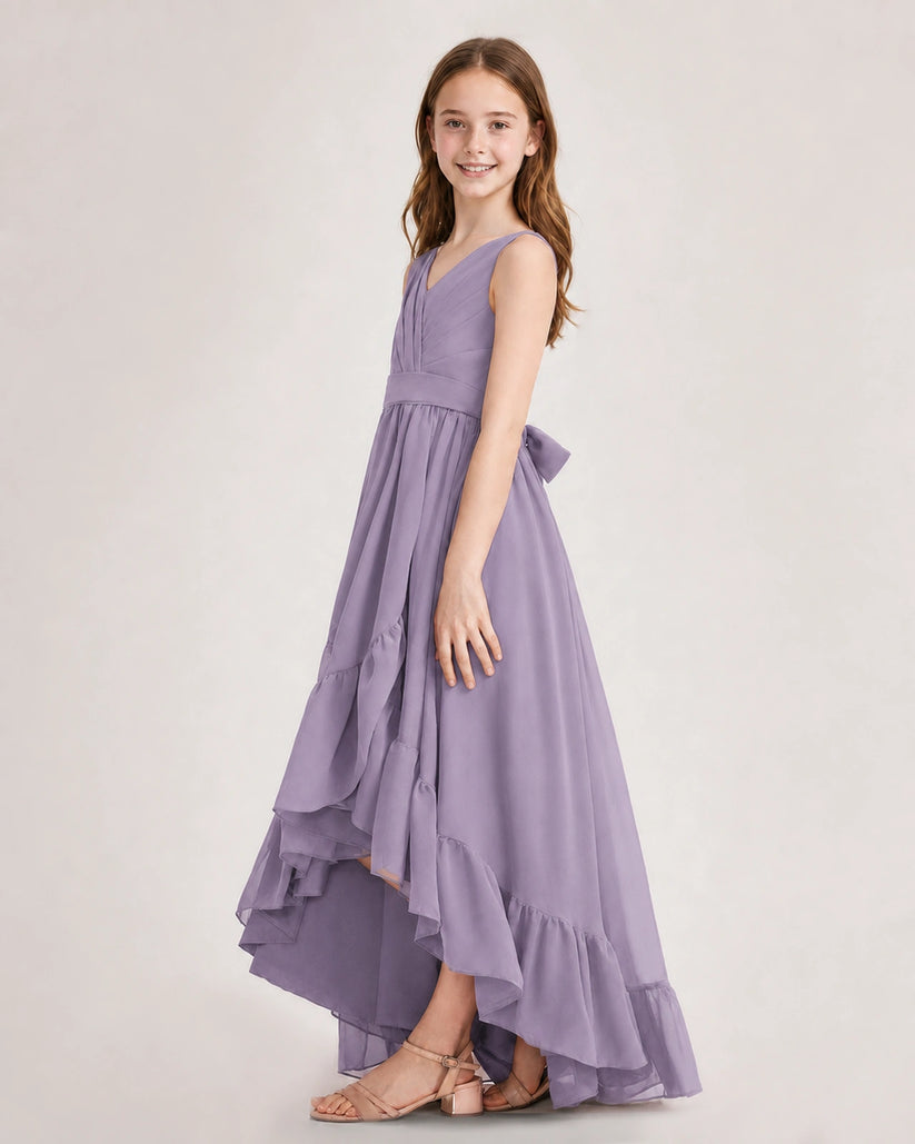Wisteria Chiffon A-line Junior Bridesmaid Dress Side View