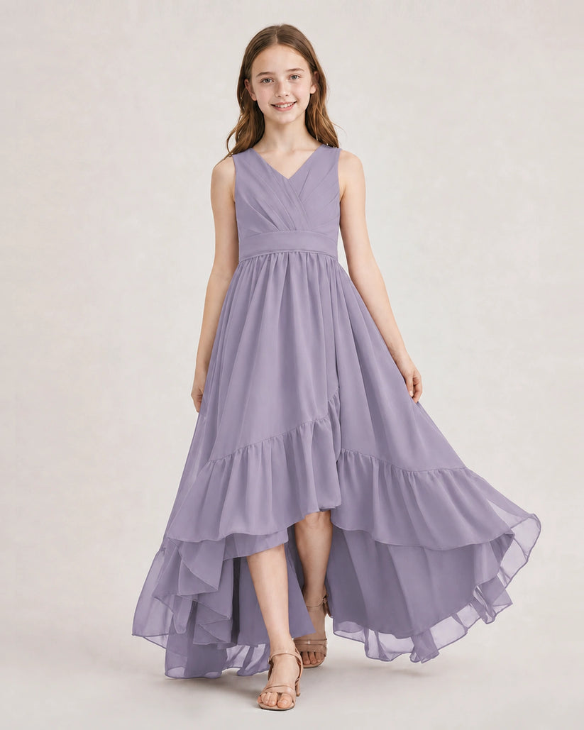 Wisteria Chiffon A-line Junior Bridesmaid Dress Front View