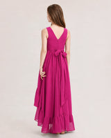 Hot Pink Chiffon A-line Junior Bridesmaid Dress Back View