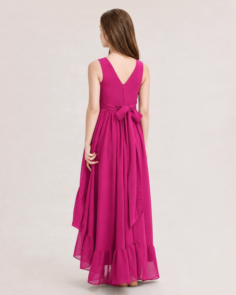 Hot Pink Chiffon A-line Junior Bridesmaid Dress Back View