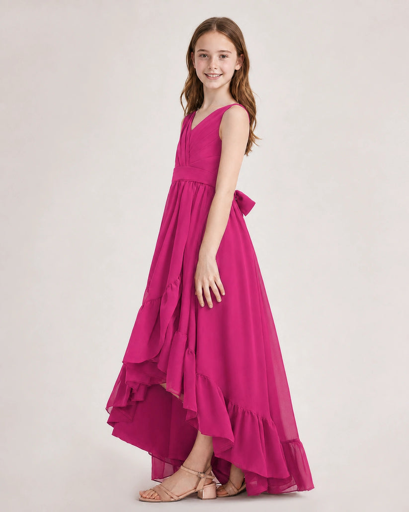 Hot Pink Chiffon A-line Junior Bridesmaid Dress Side View
