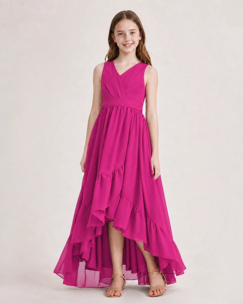 Hot Pink Chiffon A-line Junior Bridesmaid Dress Front View