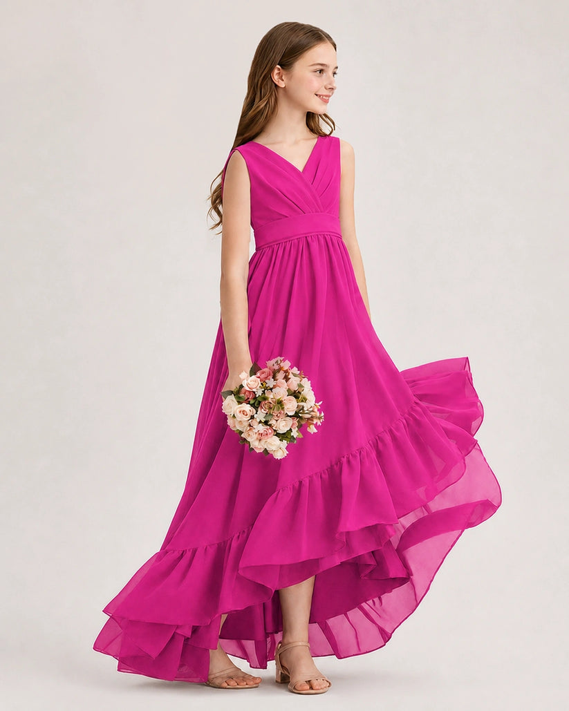 Hot Pink Chiffon A-line Junior Bridesmaid Dress Side View