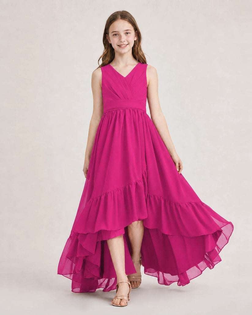 Hot Pink Chiffon A-line Junior Bridesmaid Dress Front View