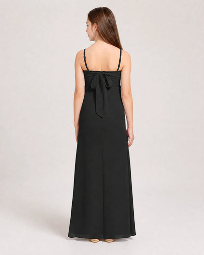 Dideyttawl Dusty Blue Chiffon Junior Bridesmaid Dress Cowl Neck A-Line Formal Dress