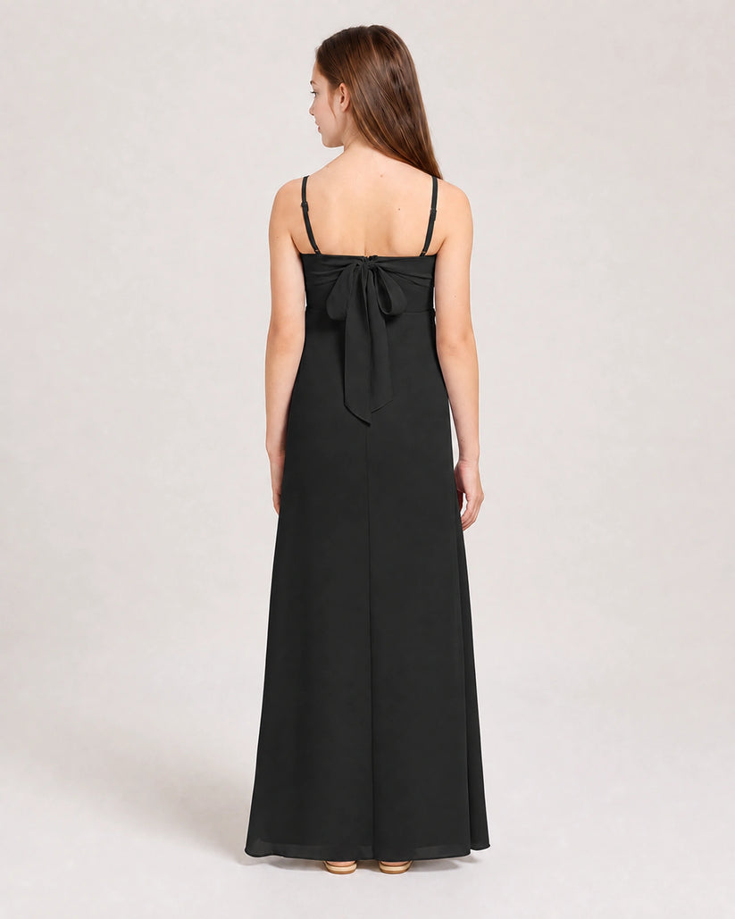 Black Chiffon A-line Junior Bridesmaid Dress Back View