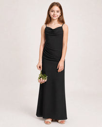 Dideyttawl Dusty Blue Chiffon Junior Bridesmaid Dress Cowl Neck A-Line Formal Dress