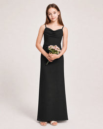 Dideyttawl Dusty Blue Chiffon Junior Bridesmaid Dress Cowl Neck A-Line Formal Dress