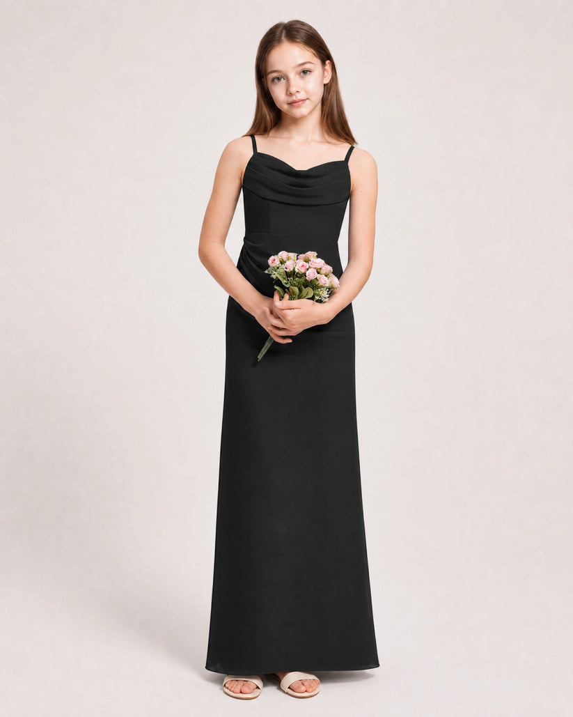 Black Chiffon Sheath Junior Bridesmaid Dress Front View