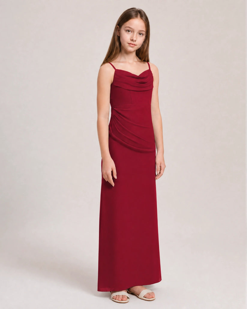 Burgundy Chiffon Sheath Junior Bridesmaid Dress Front View