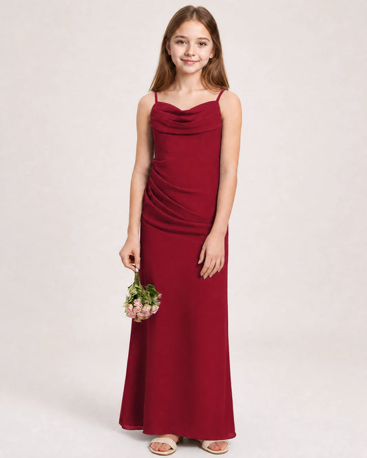 Burgundy Chiffon Sheath Junior Bridesmaid Dress Front View