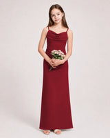 Burgundy Chiffon Sheath Junior Bridesmaid Dress Front View