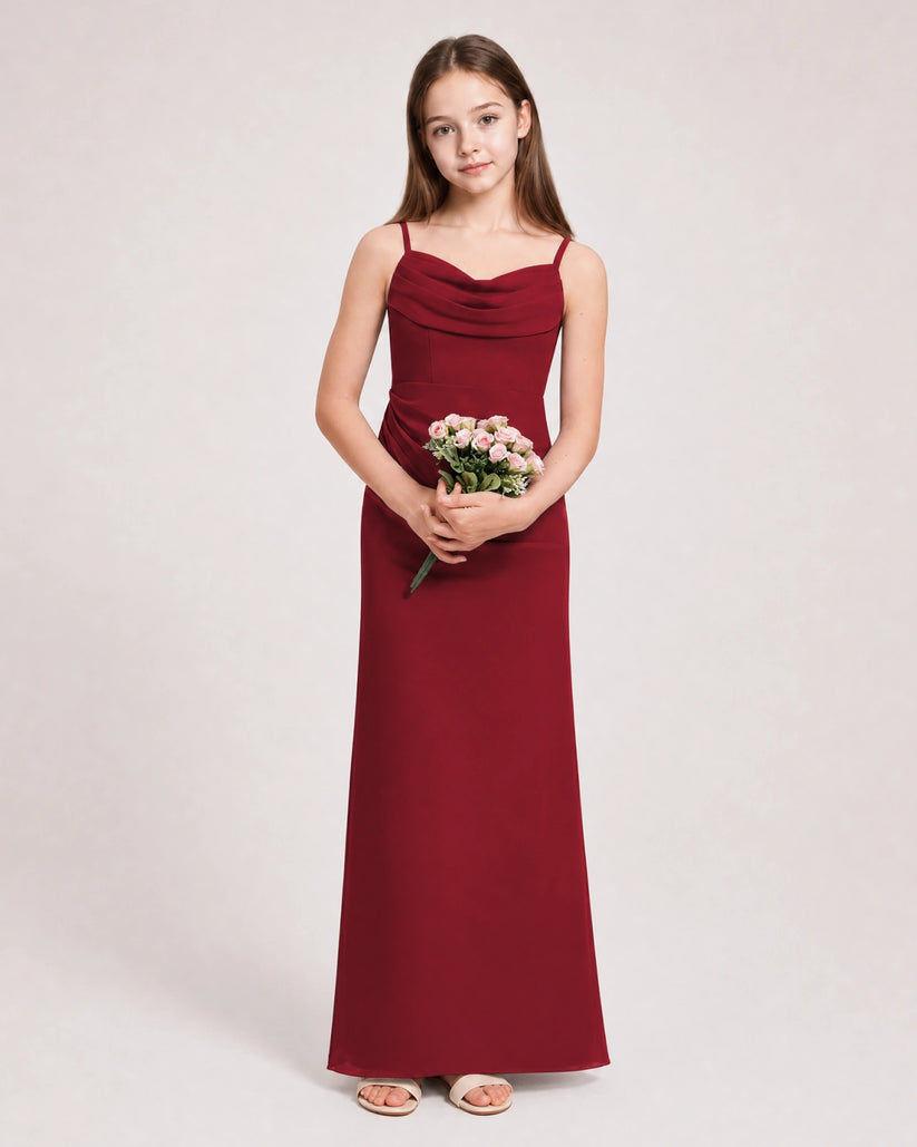 Burgundy Chiffon Sheath Junior Bridesmaid Dress Front View