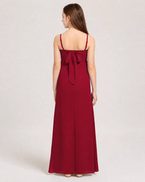 Dideyttawl Dusty Blue Chiffon Junior Bridesmaid Dress Cowl Neck A-Line Formal Dress