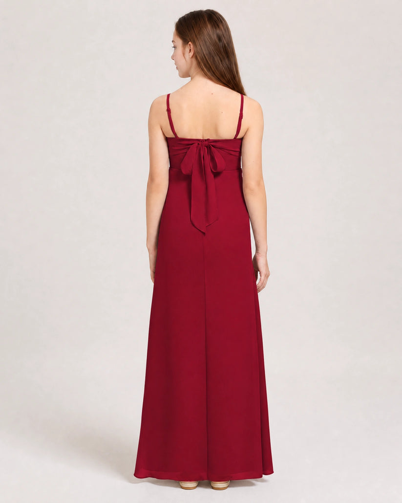 Burgundy Chiffon A-line Junior Bridesmaid Dress Back View