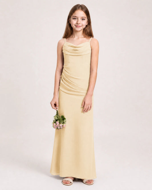 Champagne Chiffon Sheath Junior Bridesmaid Dress Front View