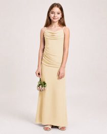 Dideyttawl Dusty Blue Chiffon Junior Bridesmaid Dress Cowl Neck A-Line Formal Dress