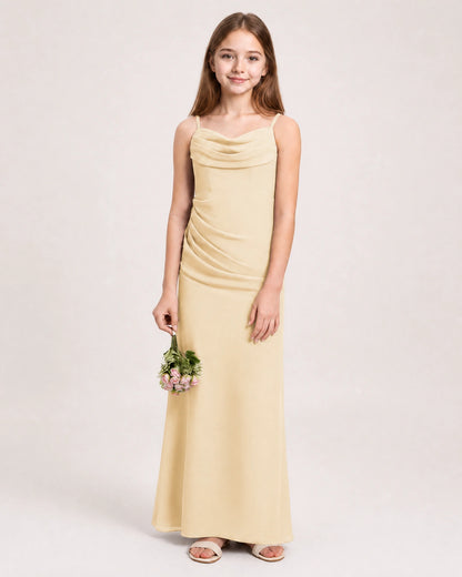 Dideyttawl Dusty Blue Chiffon Junior Bridesmaid Dress Cowl Neck A-Line Formal Dress
