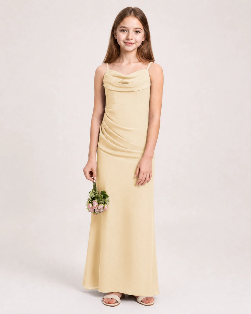 Champagne Chiffon Sheath Junior Bridesmaid Dress Front View