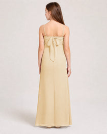 Dideyttawl Dusty Blue Chiffon Junior Bridesmaid Dress Cowl Neck A-Line Formal Dress