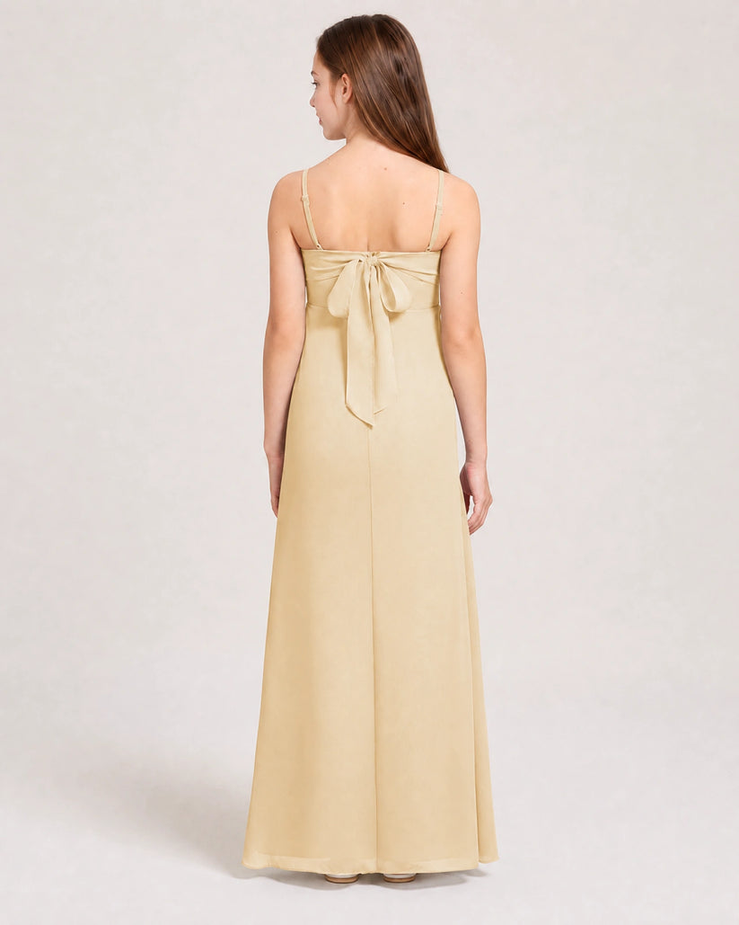 Champagne Chiffon A-line Junior Bridesmaid Dress Back View