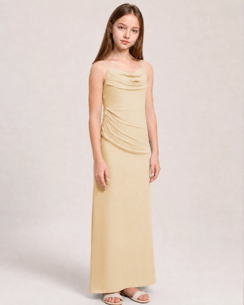 Champagne Chiffon Sheath Junior Bridesmaid Dress Front View