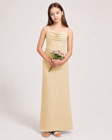Champagne Chiffon Sheath Junior Bridesmaid Dress Front View