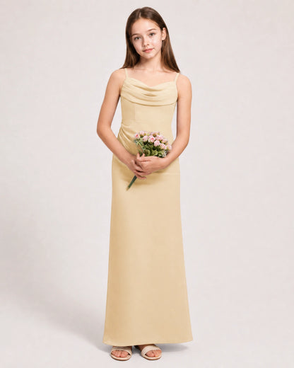 Dideyttawl Dusty Blue Chiffon Junior Bridesmaid Dress Cowl Neck A-Line Formal Dress