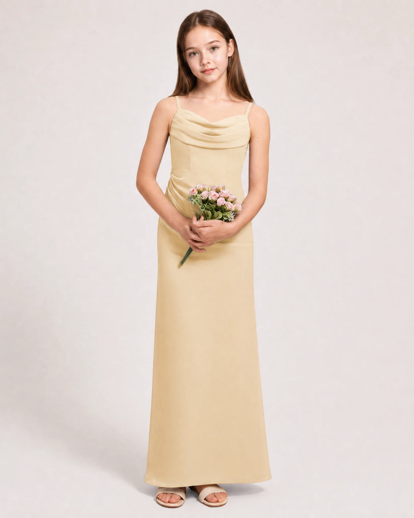 Champagne Chiffon Sheath Junior Bridesmaid Dress Front View