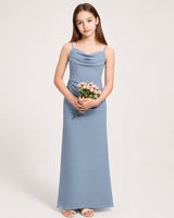 Dusty Blue Chiffon Sheath Junior Bridesmaid Dress Front View