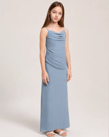 Dusty Blue Chiffon Sheath Junior Bridesmaid Dress Front View