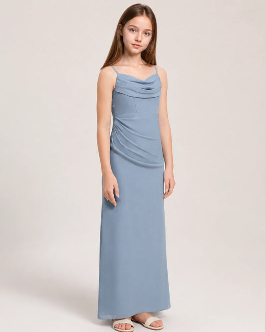 Dusty Blue Chiffon Sheath Junior Bridesmaid Dress Front View