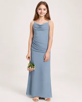 Dusty Blue Chiffon Sheath Junior Bridesmaid Dress Front View
