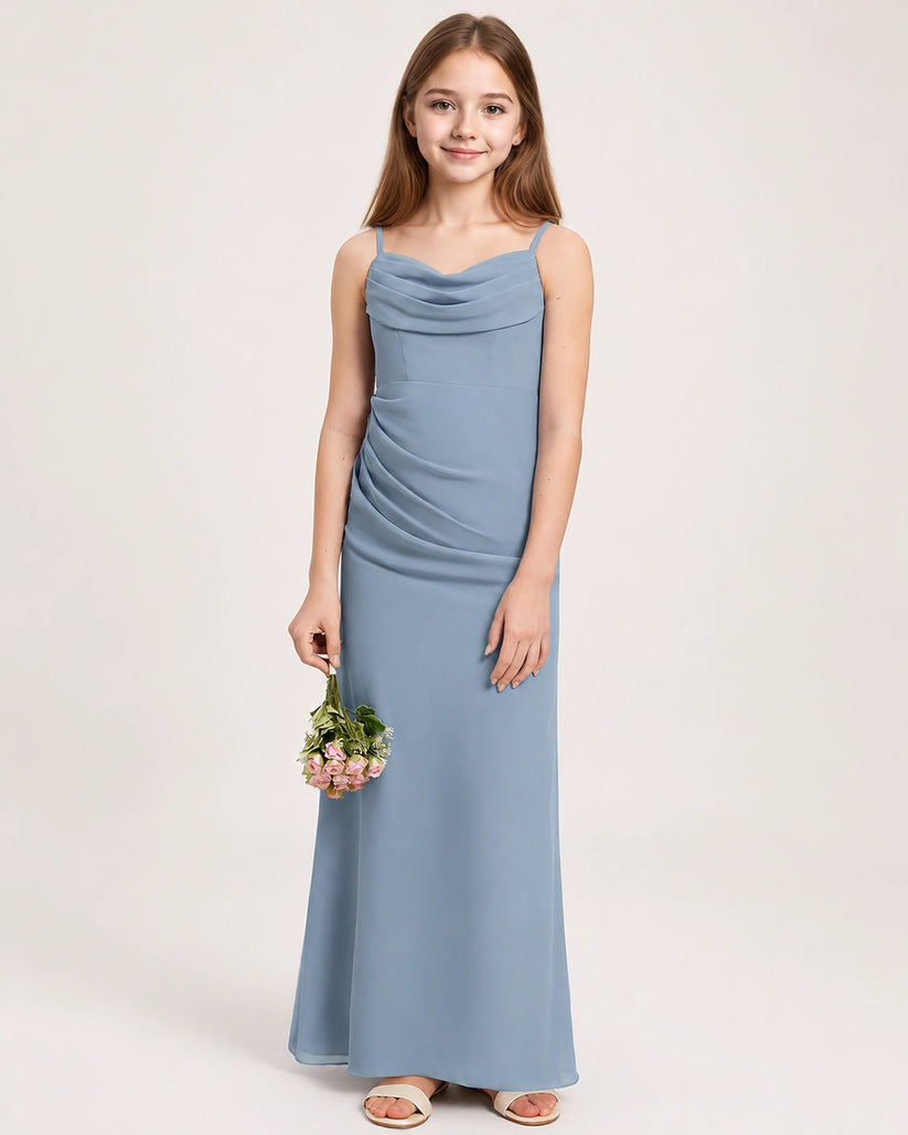 Dusty Blue Chiffon Sheath Junior Bridesmaid Dress Front View