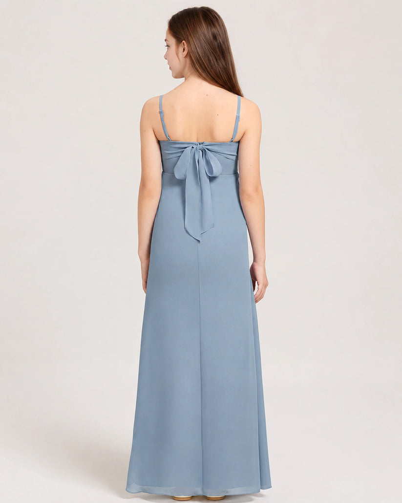 Dusty Blue Chiffon A-line Junior Bridesmaid Dress Back View