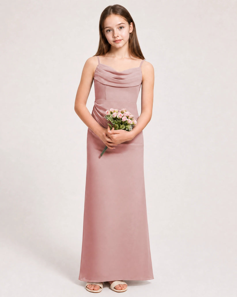 Dusty Rose Chiffon A-line Junior Bridesmaid Dress Front View